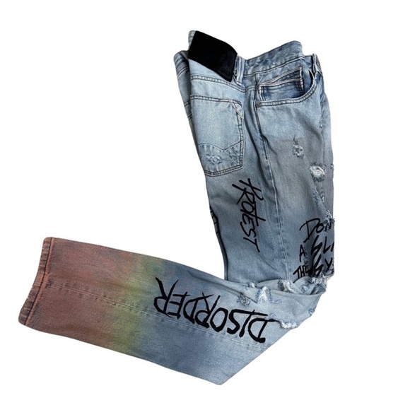 Cult Of Individuality Rocker Slim Distressed
Graffiti Blue Jeans Size 30 x 33 - Picture 2 of 8